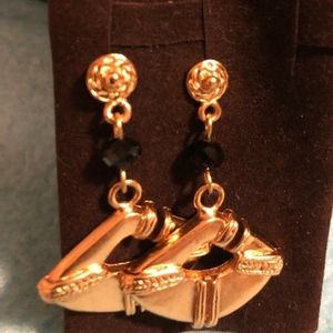 Matte Finished Gold-tone Black Bead Dangly earring